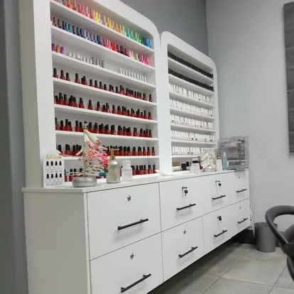 Nail salon polish wall and drawers