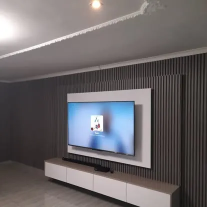 TV stands project: tv wall grey slats